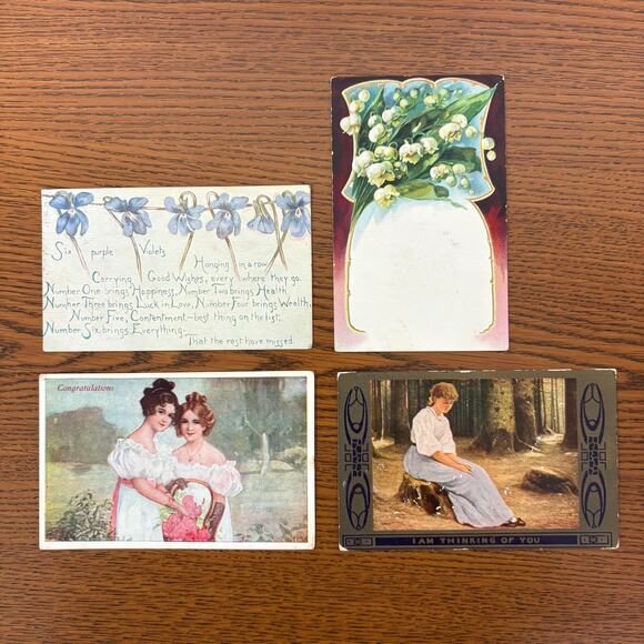 Antique Postcards Women Flowers Nature Lot of 4 Early 1900s Embossed Gilt - Picture 14 of 14